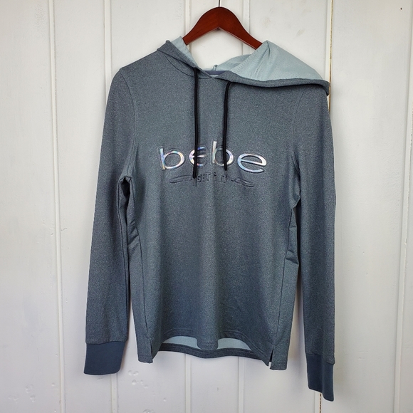 Bebe Sport Get Fit Gray Draw String Hoodie 3D Puffy Lettering Women's Small - Picture 2 of 11